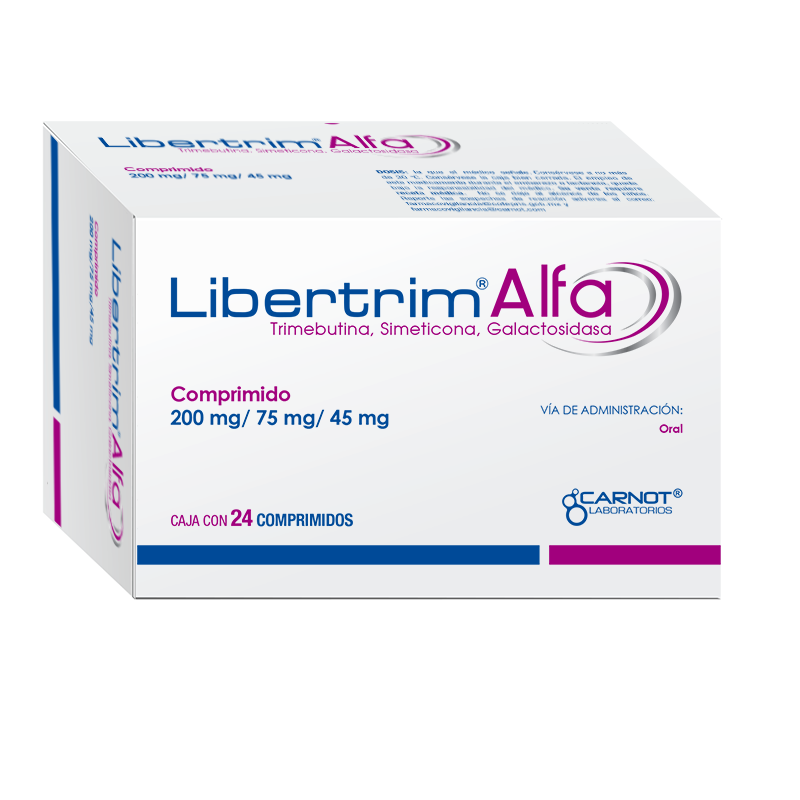 LIBERTRIM ALFA (TRIMEBUTINA / ALFA-D-GALACTOSIDASA / SIMETICONA) 200 MG / 75 MG / 45 MG CAJA CON 24 COMPRIMIDOS