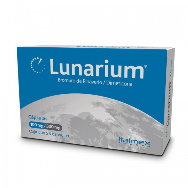 LUNARIUM 100 300MG CAPS C 28 N BROMURO DE PINAVERIO DIMETICONA GPO IV